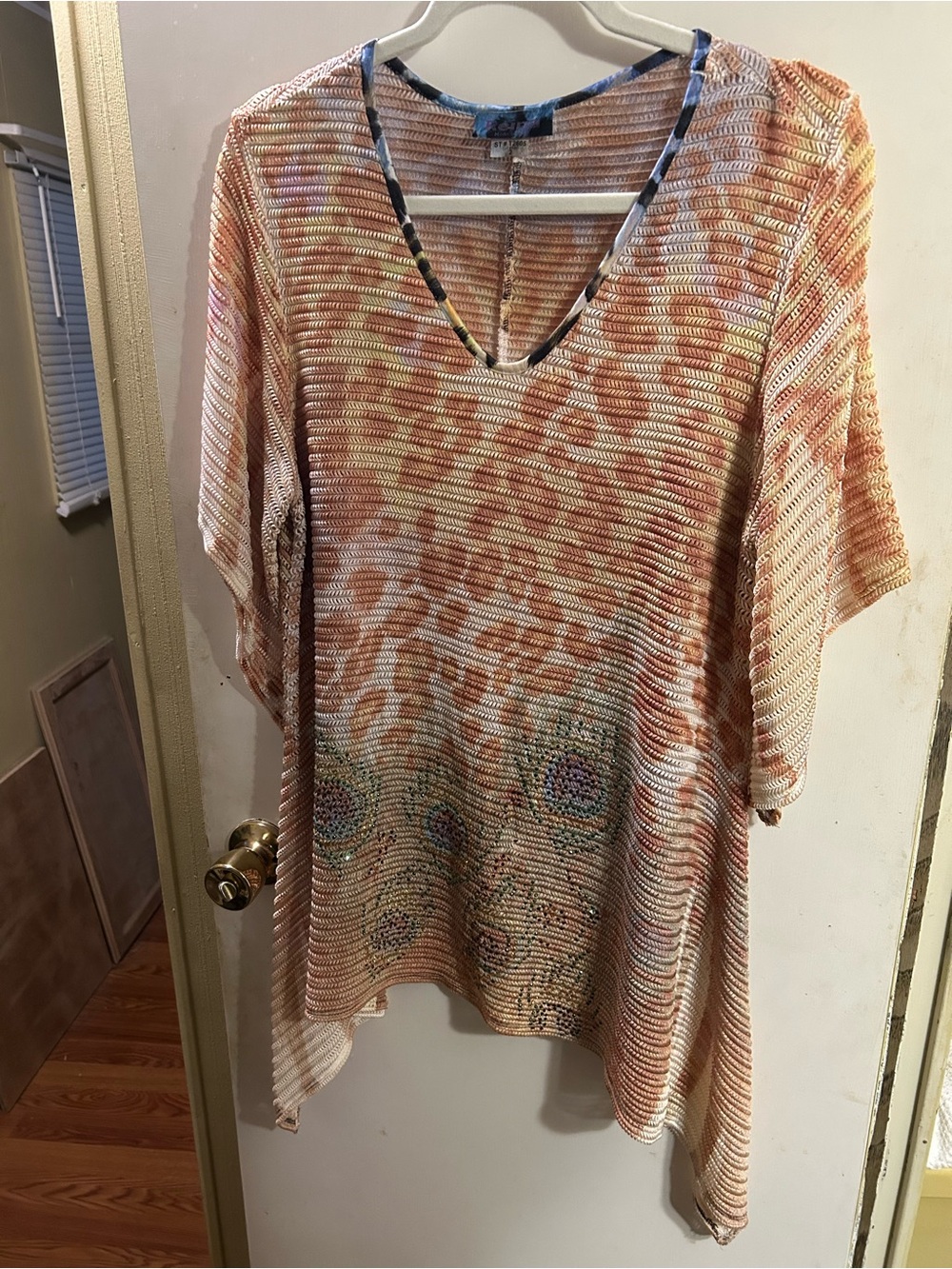 Reina Peach and Cream Striped V-Neck Tunic